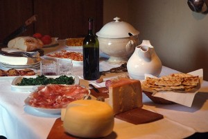 Crescia with ham, salami and cheese